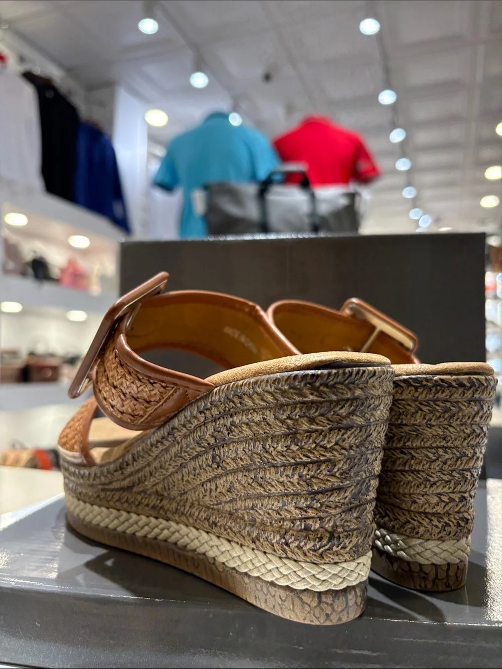 Pierre Dumas Tan Woven Platform Wedge Sandals with Buckle